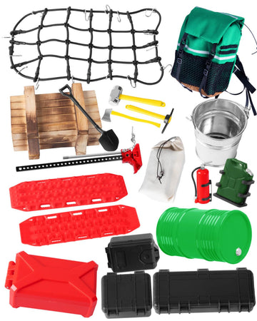 Crawler Car Decoration Mini Luggage Net/Simulation Decorative Package,Luggage,Sleeping Bag,Wood Box,Shovel,Fuel Tanks,Recovery B