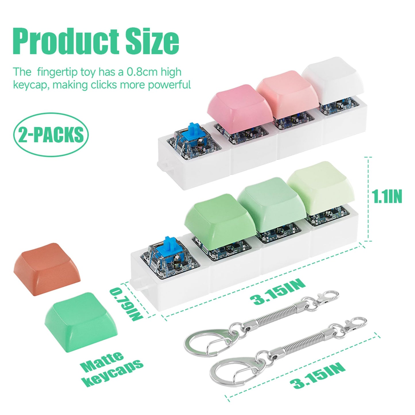 mintcaps Keyboard Fidget Toy - 2PCS Keyboard Clicker with LED Light Fidget Keyboard Keychain Fidget Toy Stress Relief Keyboard Fidget Clicker