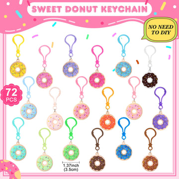 Jadive 72 Pcs Sweet Donut Party Favors Keychain Doughnut Theme Birthday Party Decorations Pendant Ornament For Christmas Boy Girl Gift Souvenirs Reward Treat Goodie Bag Fillers, 18 Colors