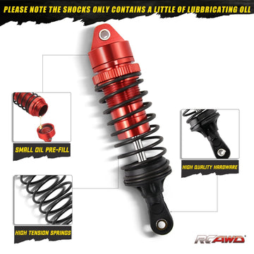 Front Rear Shock Absorber for 1/10 Slash Shocks,4PCS Aluminum Assembled RC Shock Damper for 1/10 4x4 4WD 2WD Rustler Stampede Ba
