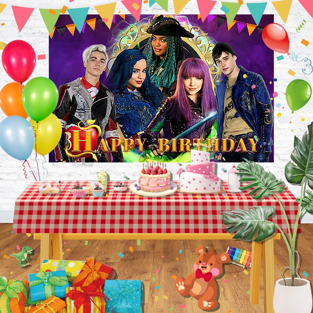 Basifoto Purple Descendants Backdrop Banner 5x3ft for Birthday Party Decorations, Cake Table Background, Theme Party Supplies