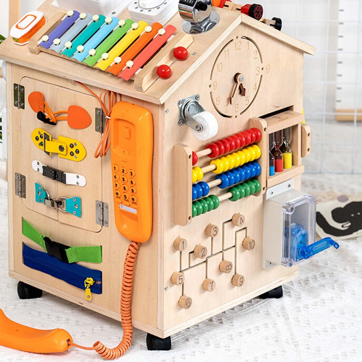 Styleheaven Abacus Busy Board Counting Sensory Toy Wooden For Preschool Yellow