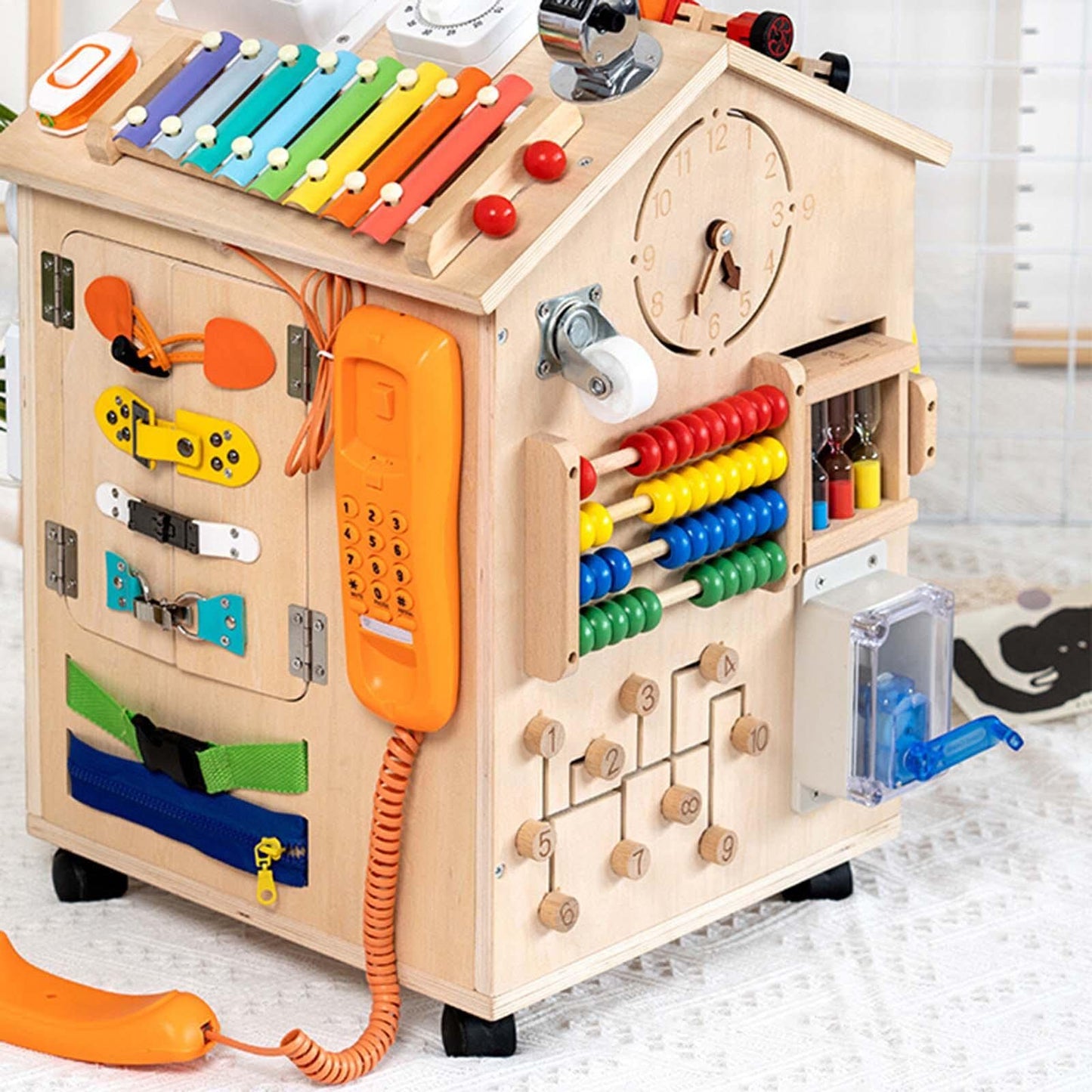 Secret Desire Abacus Busy Board Counting Sensory Toy Wooden For Preschool Blue