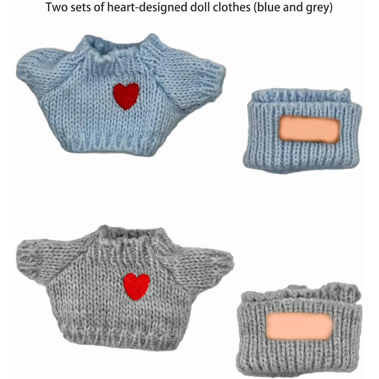 Doll Clothes Compatible with Labubu 2 Set Outfits(4 Pieces)  Adorable 17cm/15cm Handcrafted Crochet Doll Clothes Ropa Designer Accessories for La Bubu Hat & Sweaters (Blue &Gray)