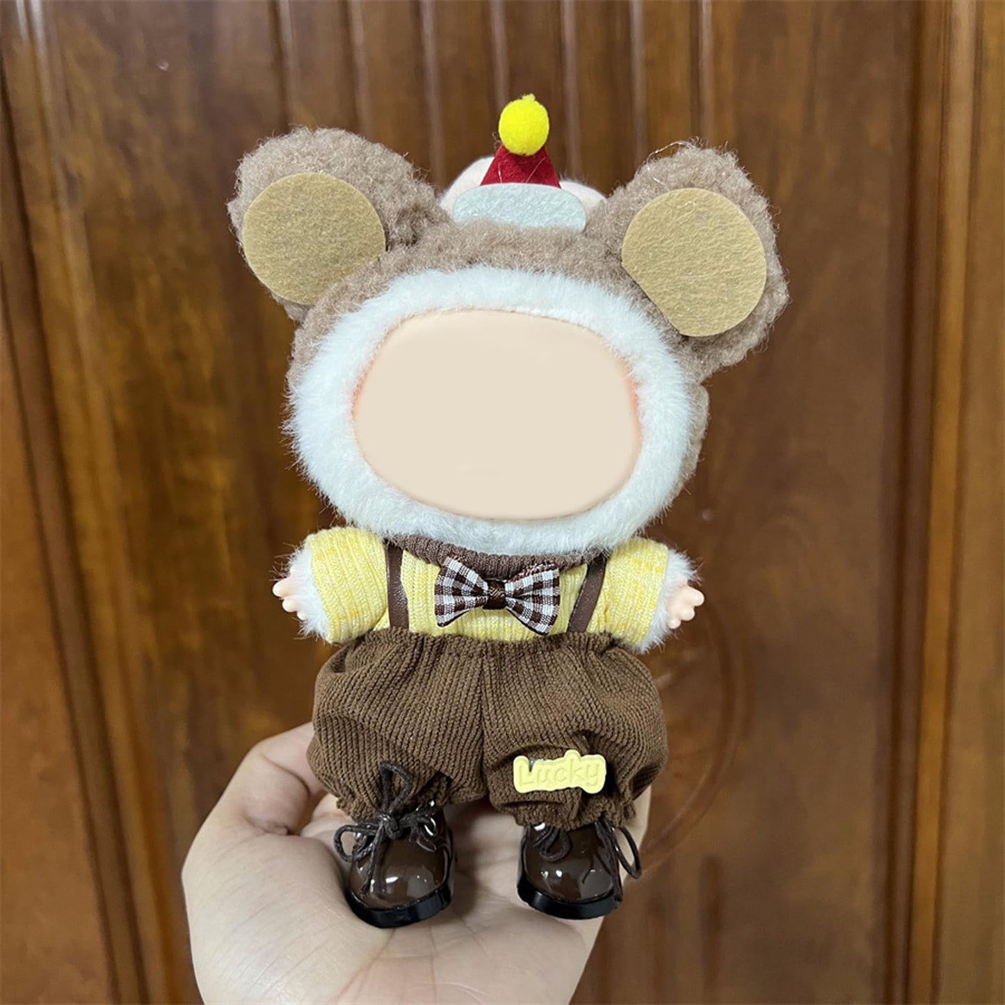 QIUTIMIY 17cm Doll Clothes 3-Piece-Set Clothing enhanced Outfit with Accessories-Birthday Headband+Top+Overall(NO Doll Included)