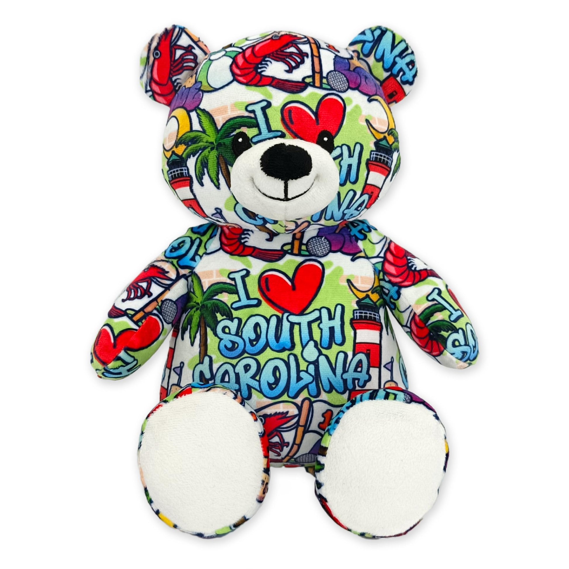 PLUSHOLOGY I Love South Carolina Graffiti Teddy Bear Eco Friendly Stuffed Animal; Cuddly Soft Velboa Plush Animal for Kids 3 Years Old to mature-themeds; Child-Safe Embroidered Eyes (10 Tall When Seated)