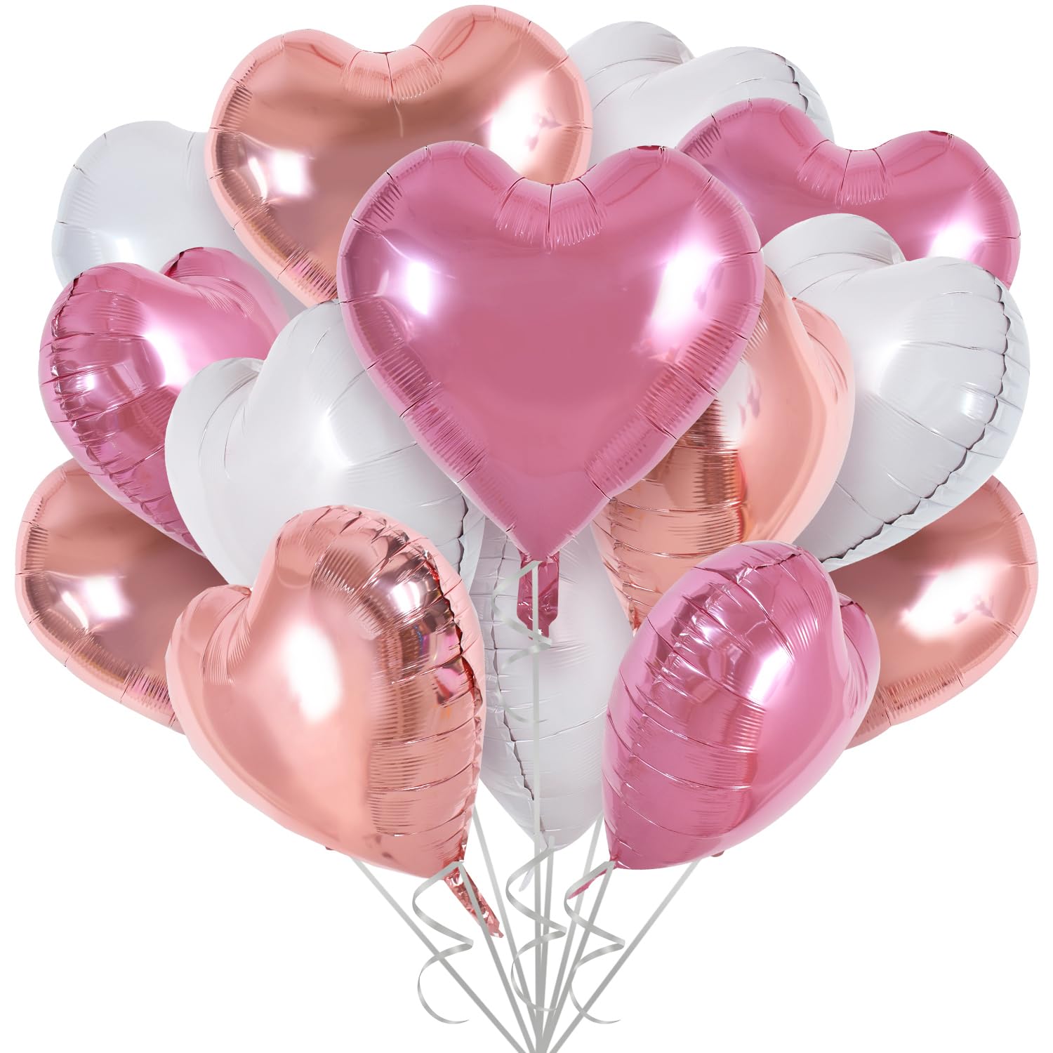 TONIFUL 30Pcs 18 Inch Rose Gold Pink Heart Balloons Pink White Heart Shape Foil Mylar Balloons Decoration for Birthday Valentine