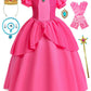 Isswya Pink Princess Costume Girls Cosplay Princess Peach Dress Halloween Birthday Party Dress Up Outfit 5-6Y