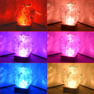 3D Crystal Puzzle, Night Light with Base, DIY Crafts for Teens, Birthday Gifts for Boys and Girls, Plastic Apple DIY Puzzle Bloc