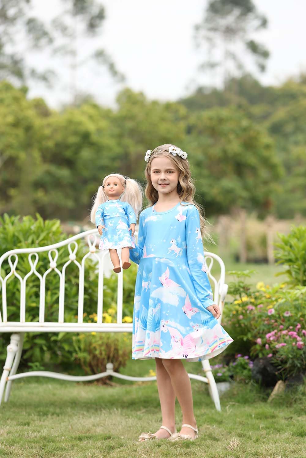 Bow Dream Cute Girl Dress And Matching American Girl Doll Clothes Accessories For Girls Dresses Size 120
