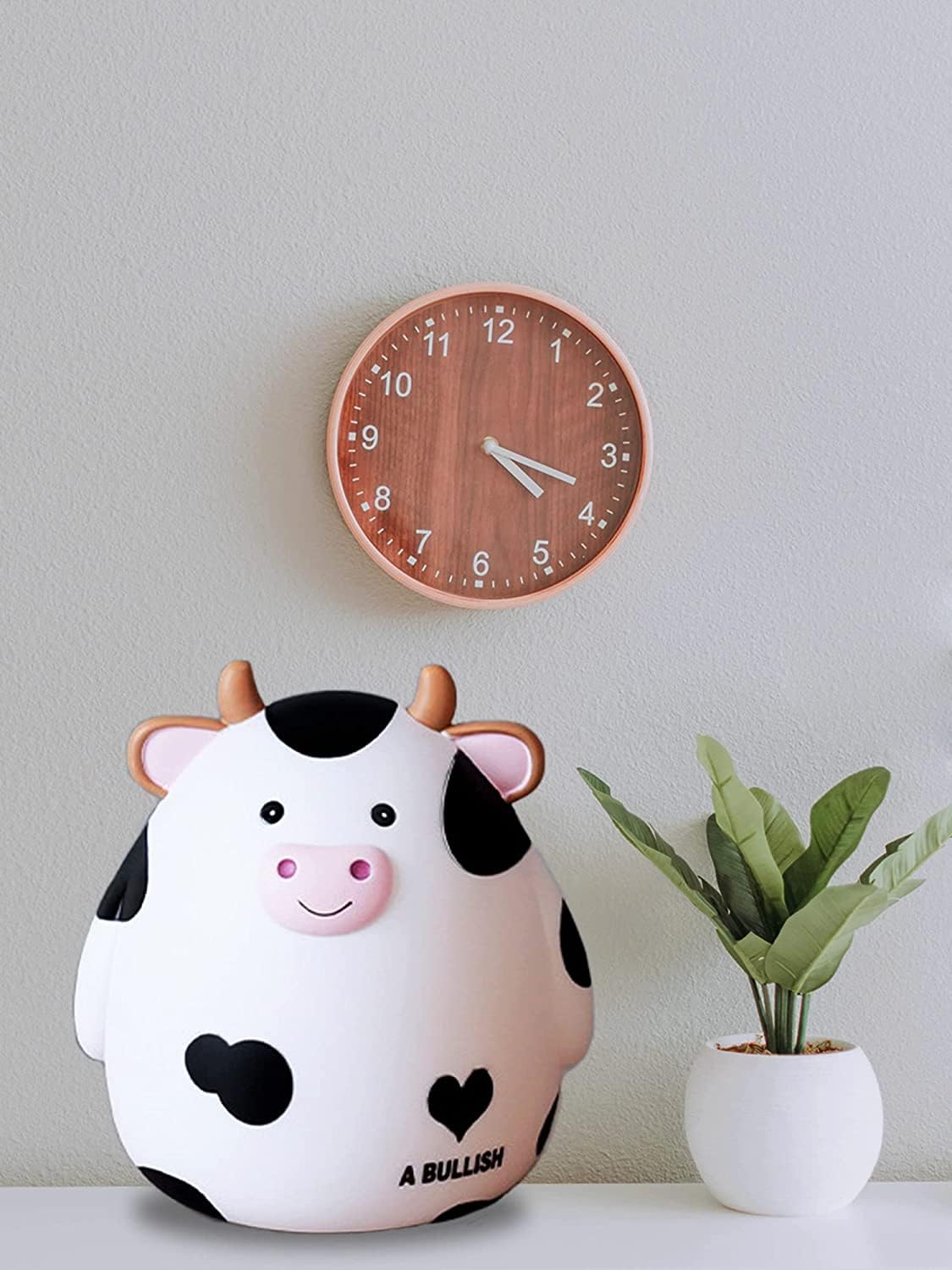 H&W Cow Piggy Bank, M Size, Unbreakable Coin Box For Kids, Cute Animal Money Bank Birthday For Boys Girls,Coin Saving Boxes (White)