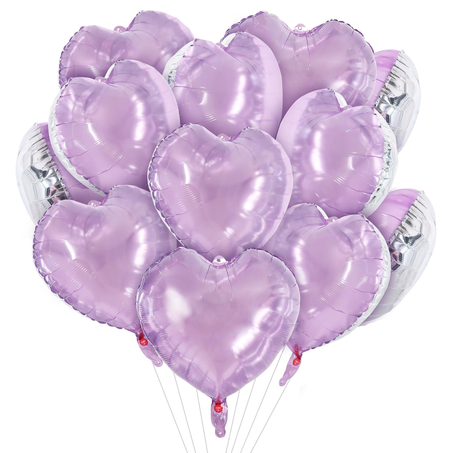 TONIFUL 30Pcs 18 Inch Light Purple Balloons Pastel Purple Heart Shape Foil Mylar Banners Decoration for Birthday Valentines Day