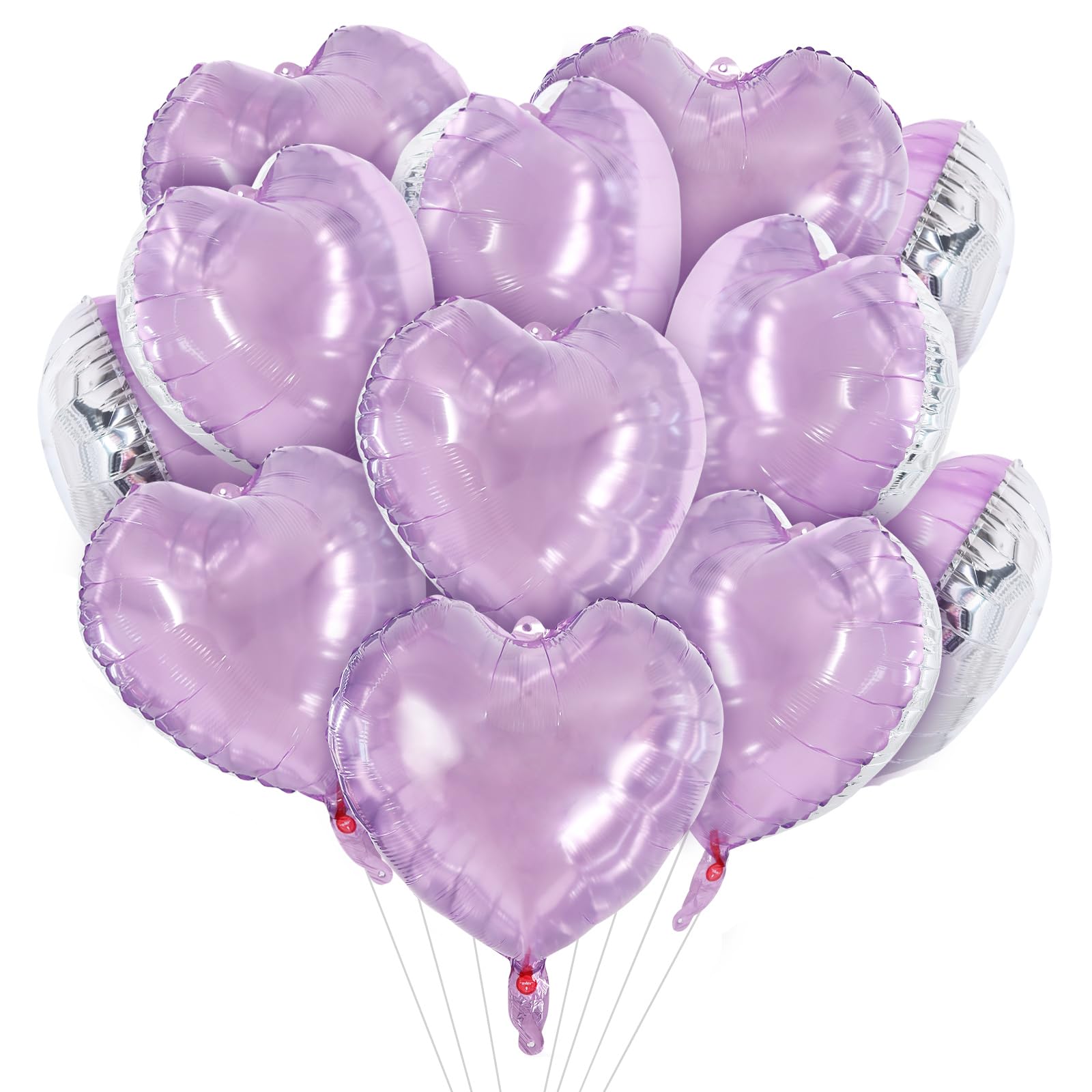 TONIFUL 30Pcs 18 Inch Light Purple Balloons Pastel Purple Heart Shape Foil Mylar Banners Decoration for Birthday Valentines Day