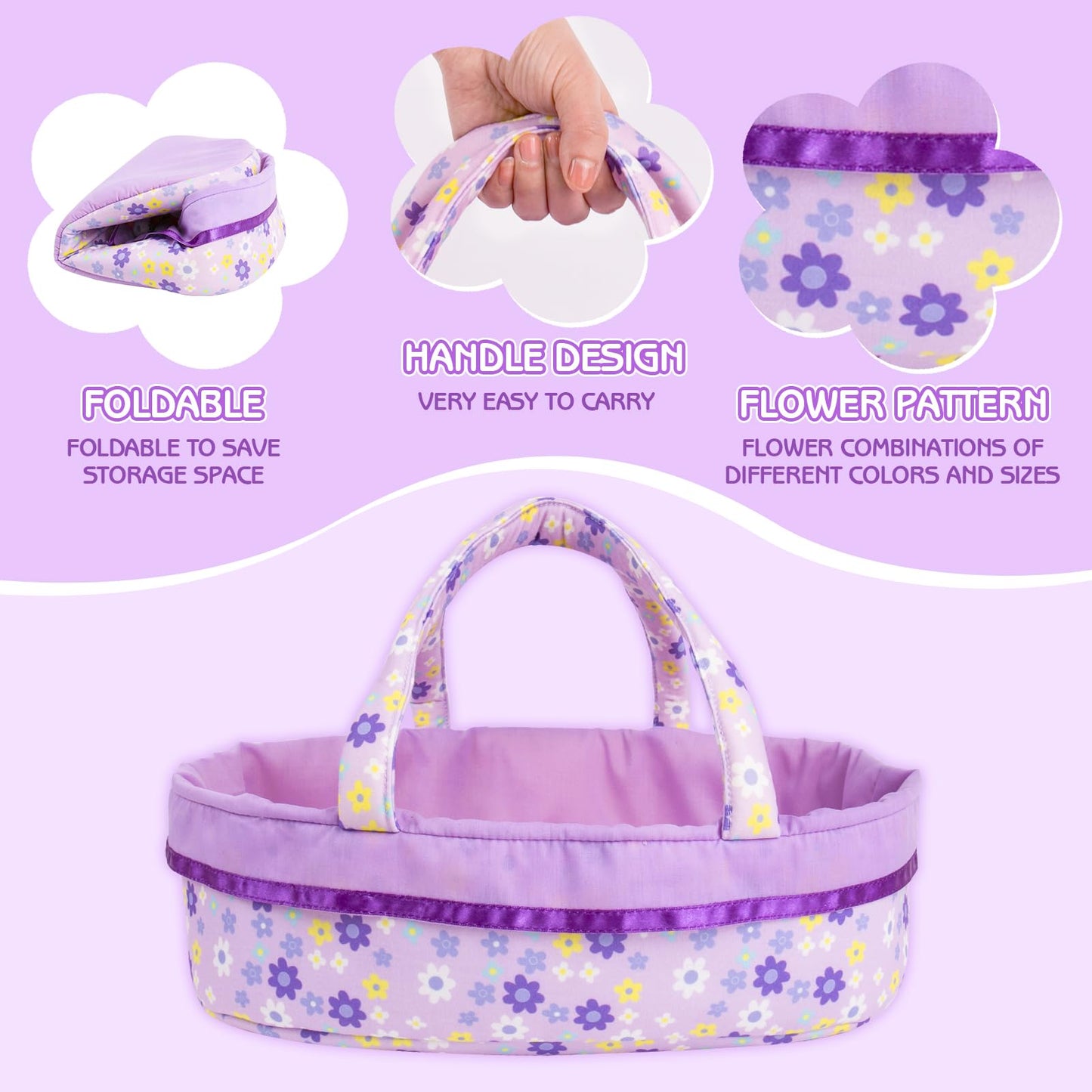 Aori 8 Pcs Reborn Baby Dolls Clothes With Bassinet For 16-18 Inch Baby Doll, Purple Carrier Bed And Baby Doll Clothes Accessorie