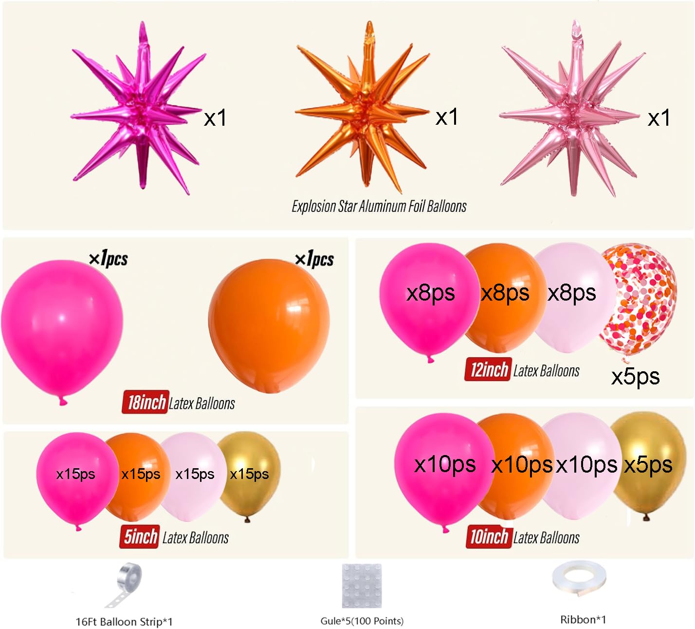 Bonropin Pink And Orange Balloon Arch Kit With Hot Pink Orange Metallic Gold Latex Balloons Garland Kit 18 12 10 5Inch Different