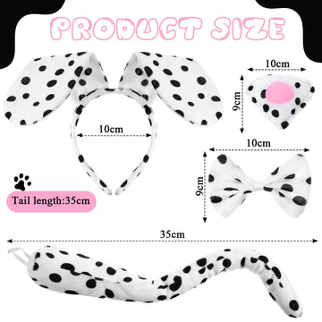 Syhood Puppy Dog Costume Set Kids Dog Ears Headband Bowtie Nose Tail Paw Gloves Puppy Animal Costume For Halloween Carnival World Book Day(Black White,Classic Style)