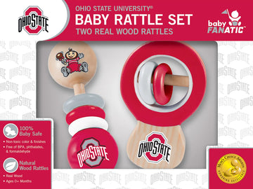 MasterPieces NCAA Ohio State Buckeyes, Natural Wood, Non-Toxic, BPA, Phthalates, & Formaldehyde Free, Baby Rattle, 2 Pack