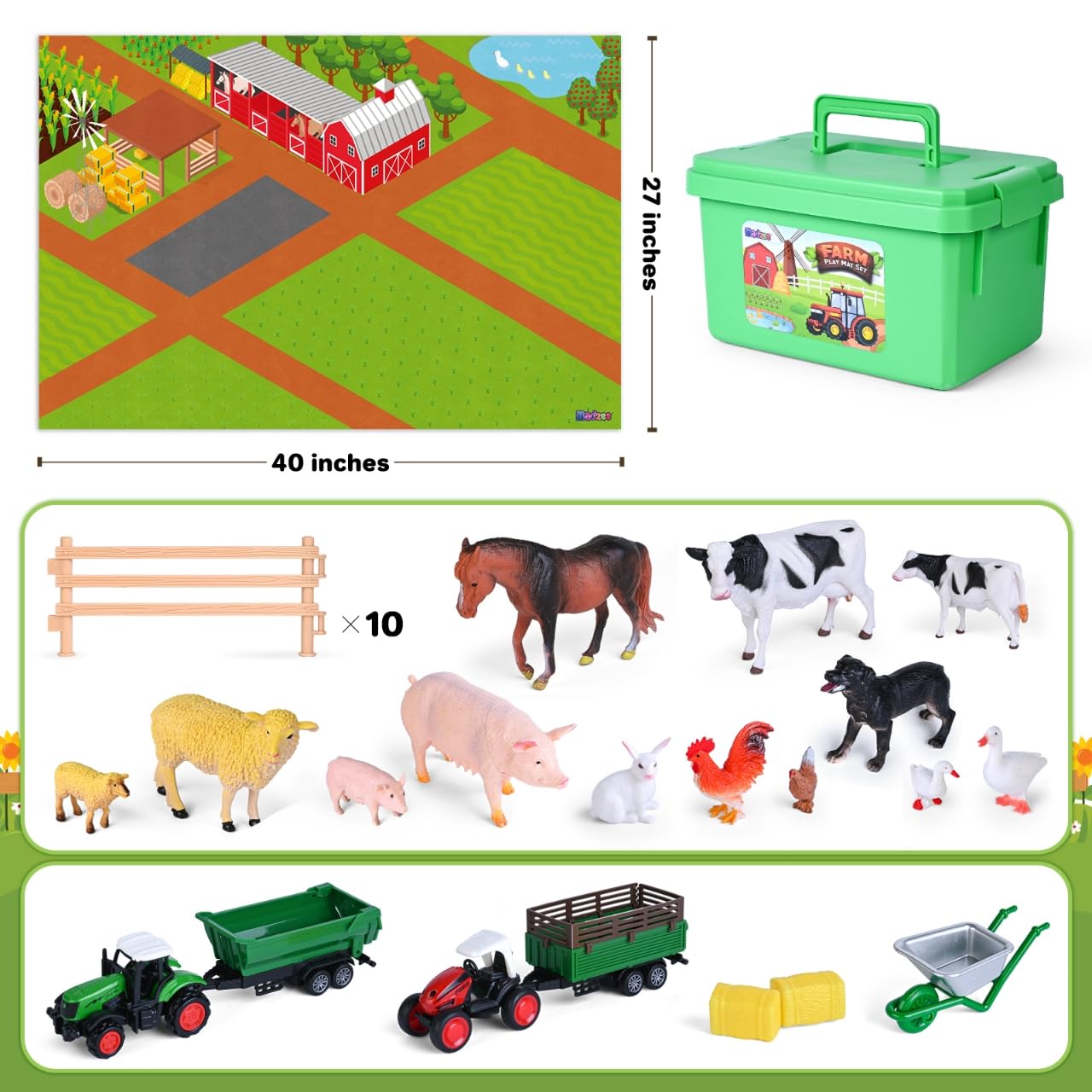 Farm Toy Set And Kids Activity Play Mat With Tractors, Animals, And Large Playmat Farm, Interactive Early Learning Toys For Toddler Boys And Girls - Great Gift For Birthday And Christmas