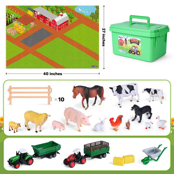 Farm Toy Set And Kids Activity Play Mat With Tractors, Animals, And Large Playmat Farm, Interactive Early Learning Toys For Toddler Boys And Girls - Great Gift For Birthday And Christmas