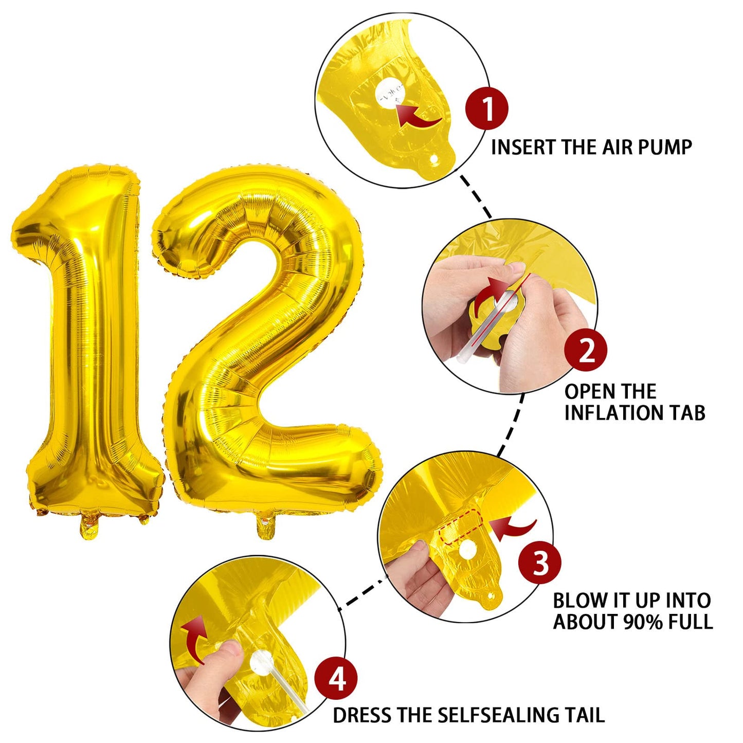 12 Number Balloon Gold 40 Inch Big Foil Mylar 12Th Balloons For 12 Year Old Boy Girl Birthday Party Decorations Wedding Annivers