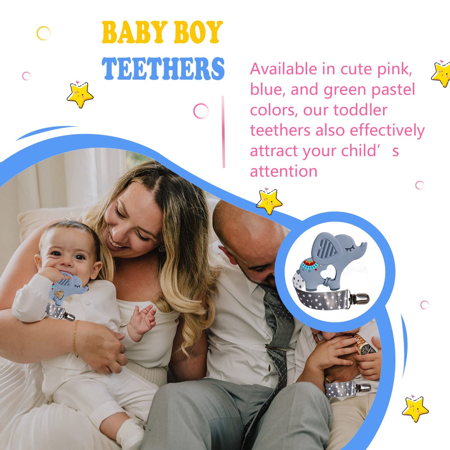 BIGSPINACH 1 Soft Dinosaur Teether for Babies and 1 Baby Pacifier Clip, Valentines Day Gifts for Baby Girl Boy,Silicone Chew Toy