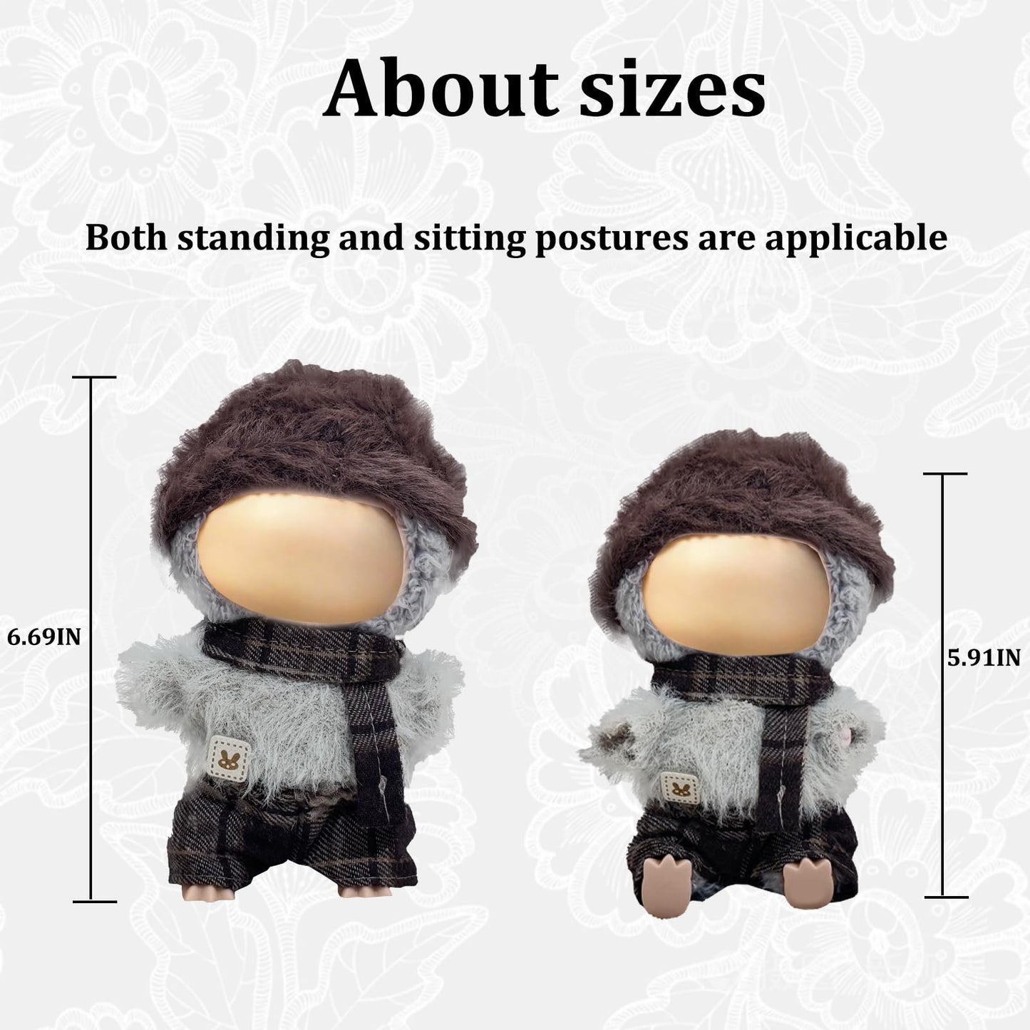 17cm Doll Clothes Set(NO Doll) - Cute Knit Sweater & Handcrafted Crochet Skirt  enhanced Fashion  Soft Stretch Fabric Costume Accessories Brown Winter Suit(Ears Cannot Pass Through The Headgear)