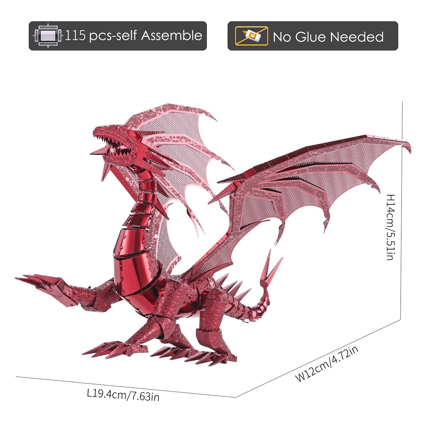 Piececool Metal Puzzles For Adults 3D Dragon Model Kits- Dragon Flame Models Building Kit, Brain Teaser Puzzle 3D Metal Craft Kits For Teens Men Women Family- 115 Pcs