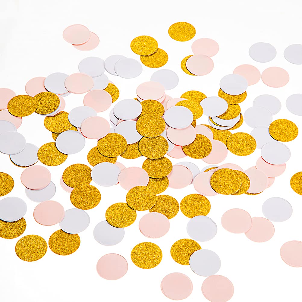 MOWO Confetti Circles Wedding Party Decor and Table Decor, 1.2 in Diameter (glitter gold pink and white mix,200pc)