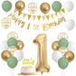 1St Birthday Decorations For Boys Girls, Sage Green White Gold Birthday Balloons With Happy 1St Birthday Banner First Birthday C