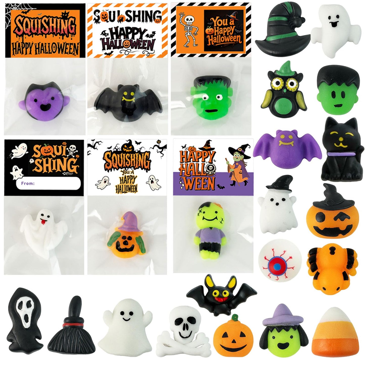 24Pack Halloween Mochi Squishy Toys Halloween Party Favors  Halloween Classroom Gifts Bulk Spooky Squishies Toys  Goodie Bag Basket Fillers Halloween  Non Candy for Kids