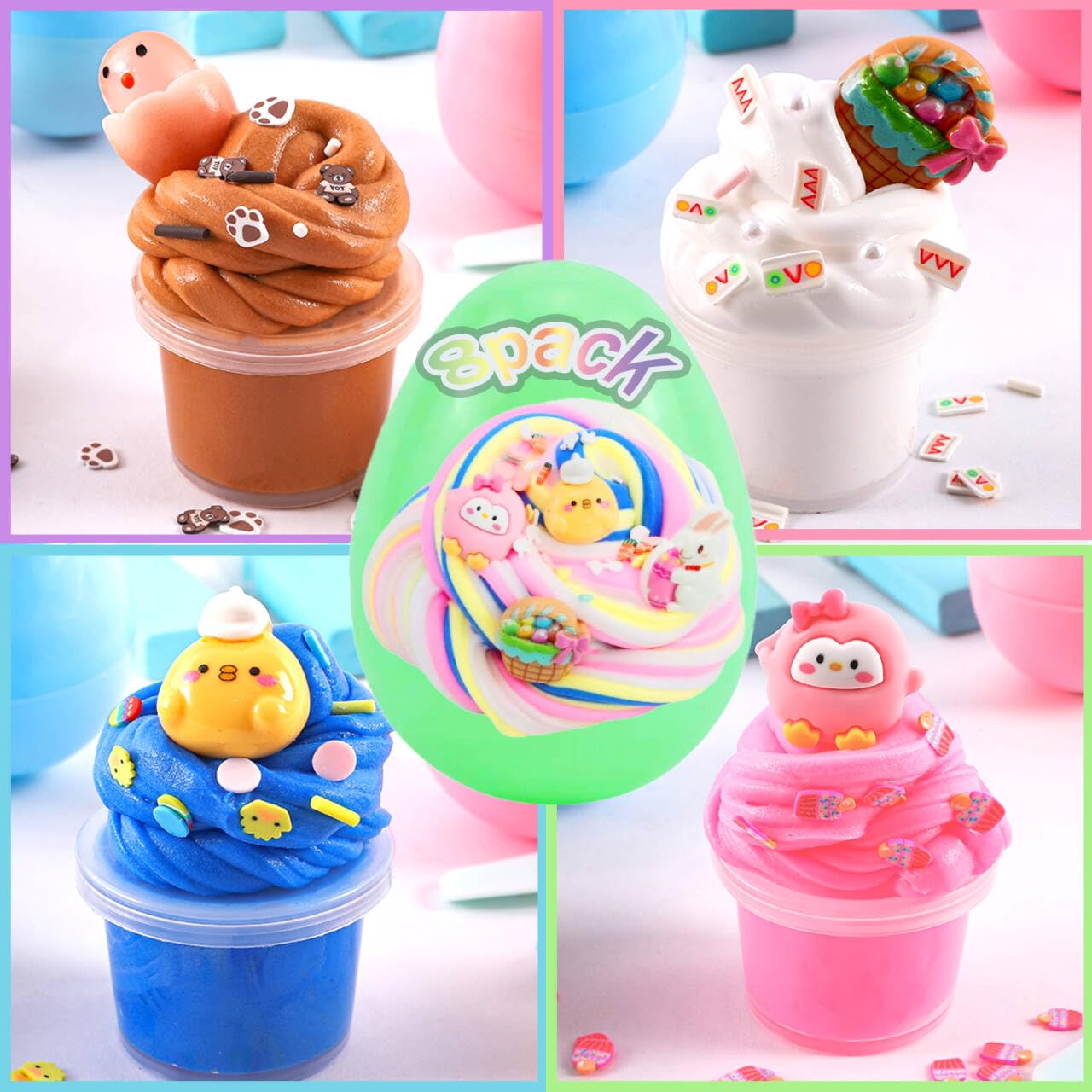 8Pc Butter Slime Kit For Kids,Party Favors Stretchy And Non-Sticky, Sensory Play Kit And Easter Basket Fillers