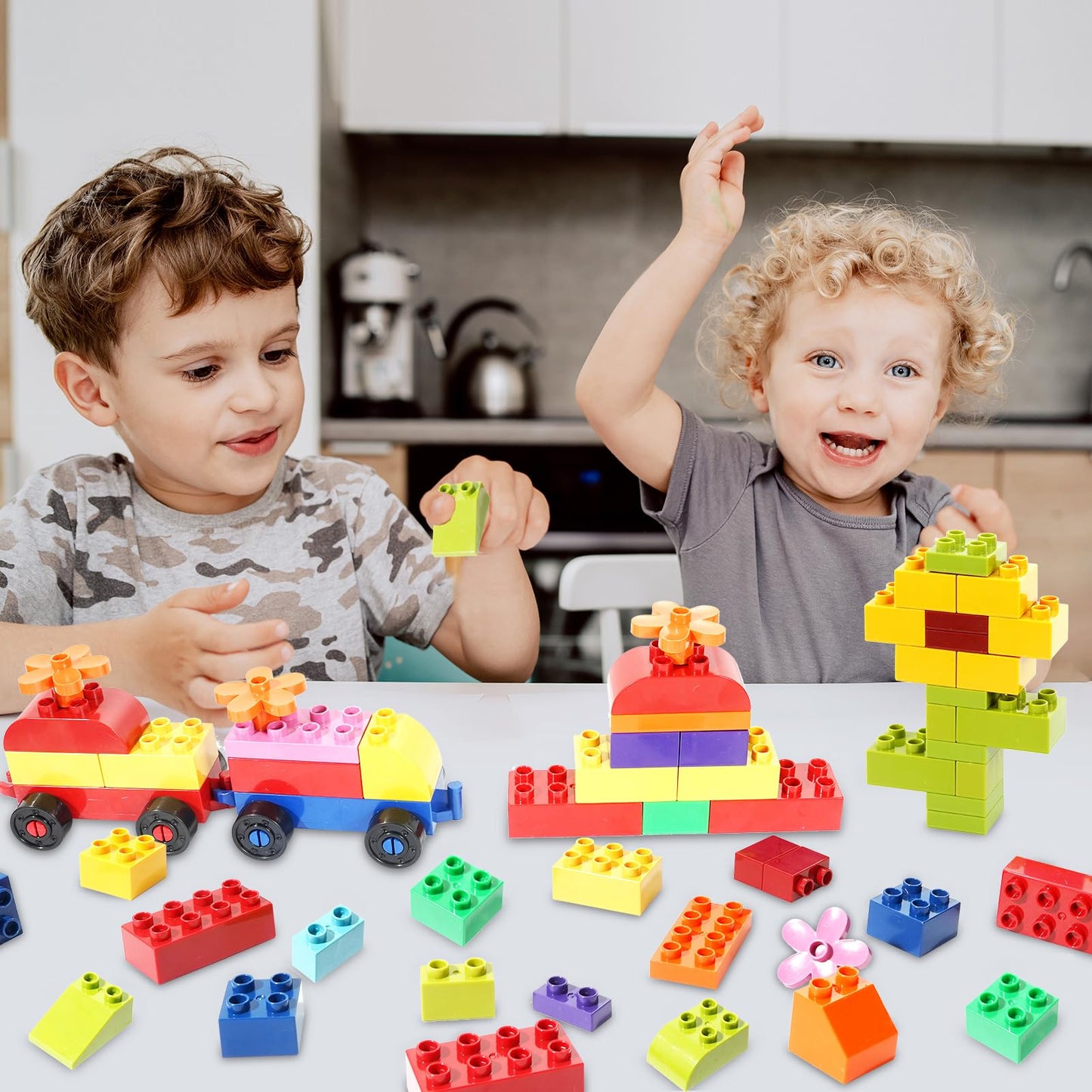 FlatGoat Building Blocks 208 Piece Set Compatible with All Major Brands, Classic Big Bricks for Kids Toddlers, STEM Large Buildi