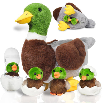 Xyhqyb 5 Pcs Duck Stuffed Animals Sets, Mommy Duck Plush Toy With Stuffed Ducklings In Zippered Belly For Girls Boys Birthday Ch