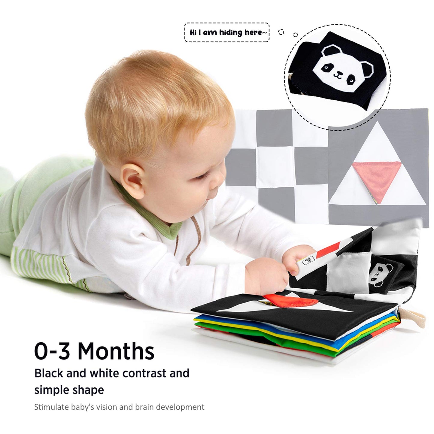 beiens High Contrast Black and White Baby Book - Crinkle Sensory Toy for Infants 0-12 Months - Medium Size, Paper Material
