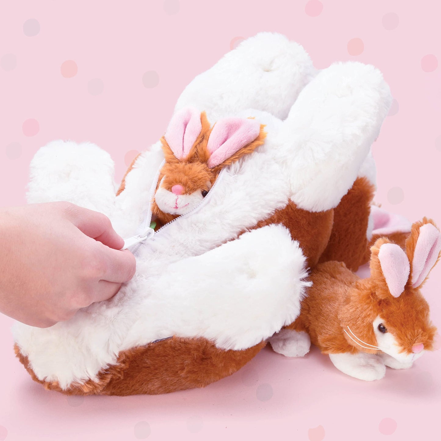 Prextex Plush Bunny Rabbit With Zippered Pouch For Little Baby Bunnies, Bunny Stuffed Animal, Easter Bunny Stuffed Animal, Stuffed Animal With Babies Inside - Perfect For Easter Gift And Easter Basket