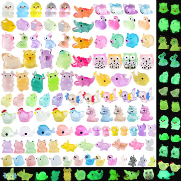 U-Zimikee 150 Pcs Luminous Mini Resin Animals Miniature Animals Figurines Tiny Little Animals Glow In Dark Small Animal Figures