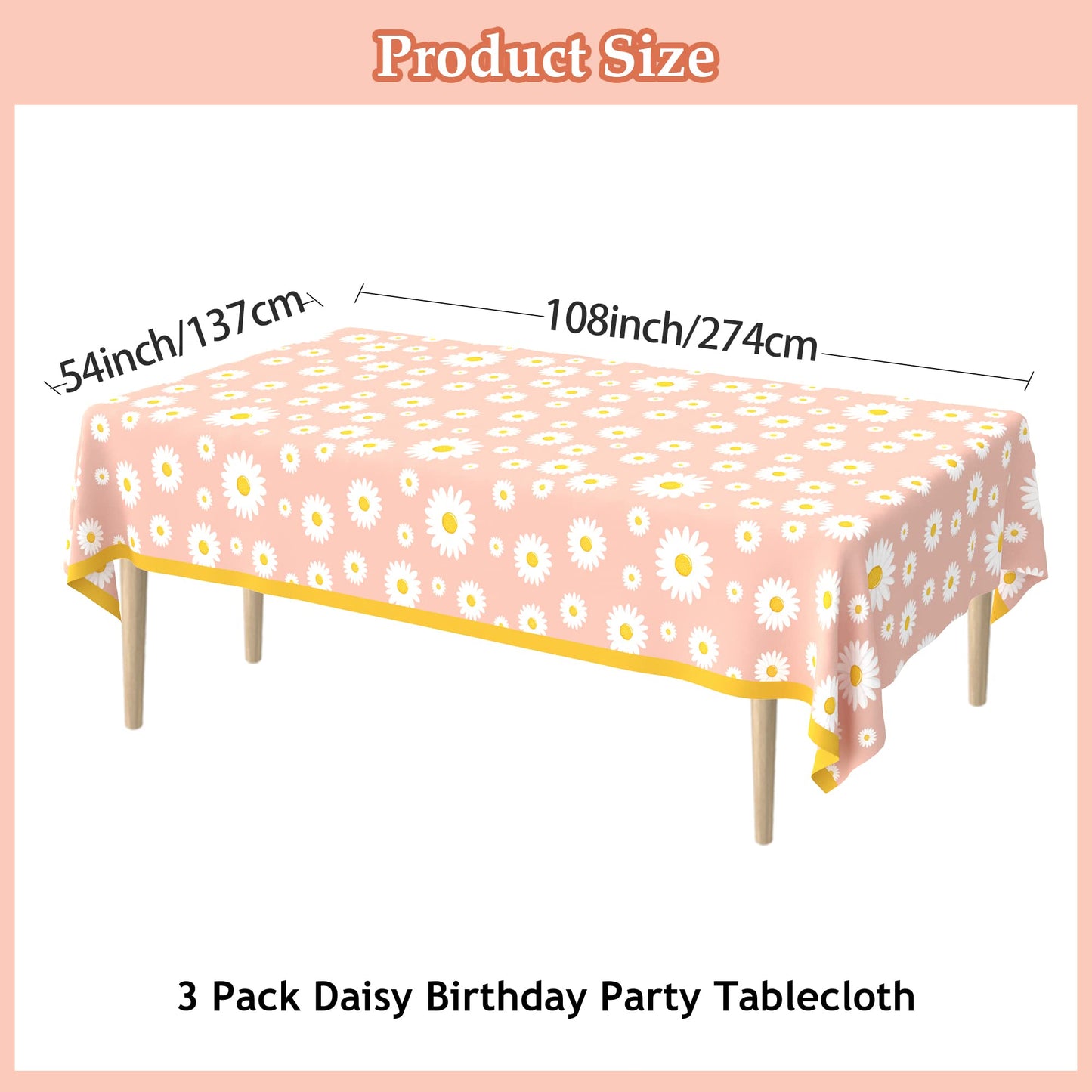 3 Pack Daisy Tablecloth Daisy Flower Birthday Party Decorations for Girls Disposable Plastic Groovy Table Cloth Groovy Retro Hip