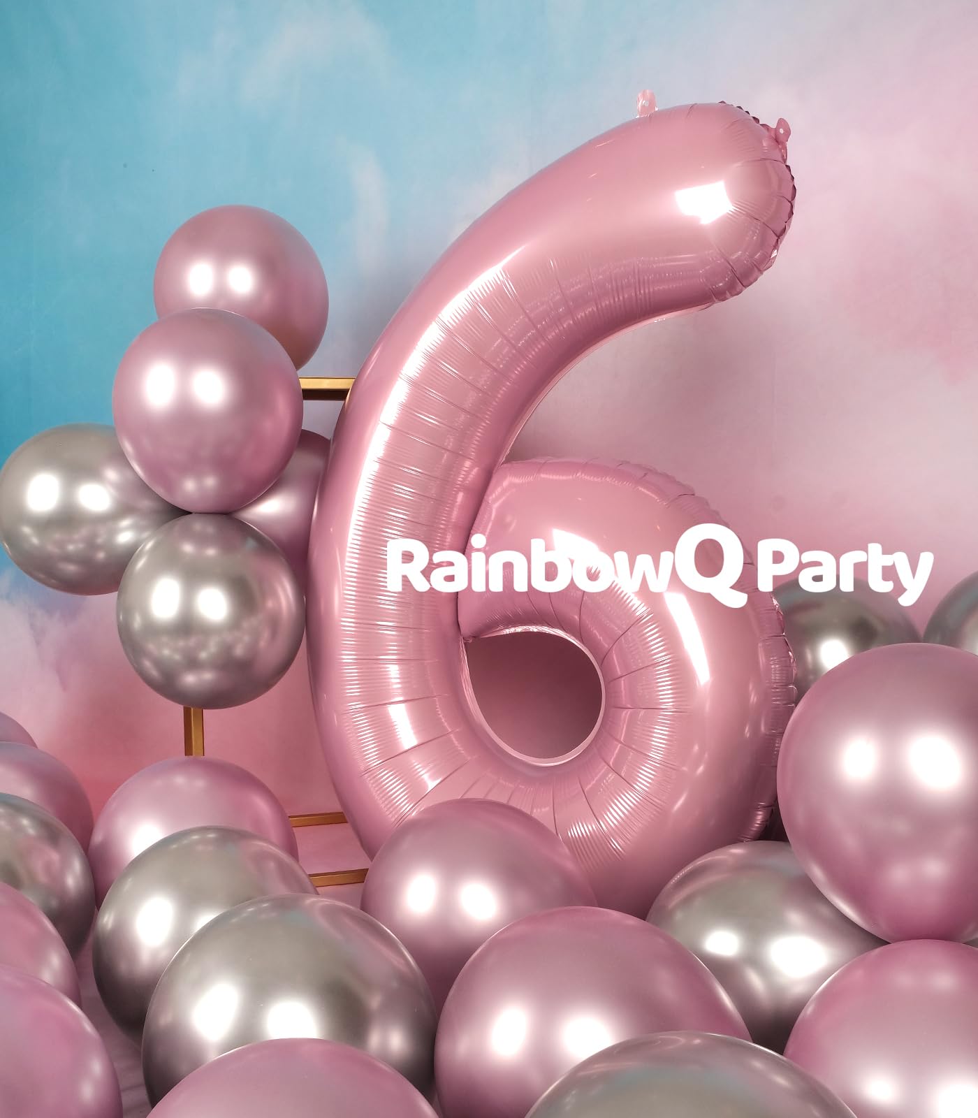 Rainbowq Party 6 Balloon Number 40 Inch For Boy Or Girl Big Pink 0-9 Foil Mylar Large 6 Number Balloon Happy 6Th Birthday Party