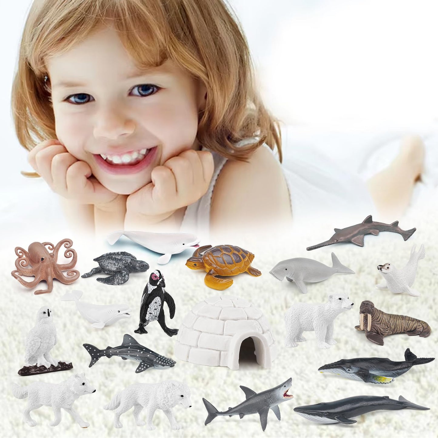 Arctic Sea Animal Figurines Set Small Cake Toppers 19Pcs Christmas Toy Gift Polar Bear Figurine Plastic Arctic Fox Figure Pengui