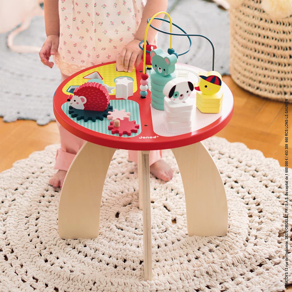 Janod Baby Forest Wooden Activity Table - 4 Play Areas - 23.2' Tall - Ages 1+ - J08018