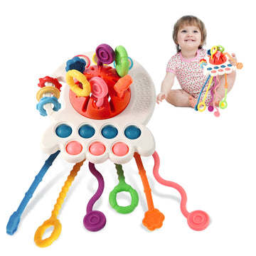 Hooku Montessori Toys For 1 Year Old, Sensory Toys For Babies, Food Grade Silicone Pull String Activity Toy, Fine Motor Toys, Baby Travel Toys, Toddler Baby Girl Boy Gifts