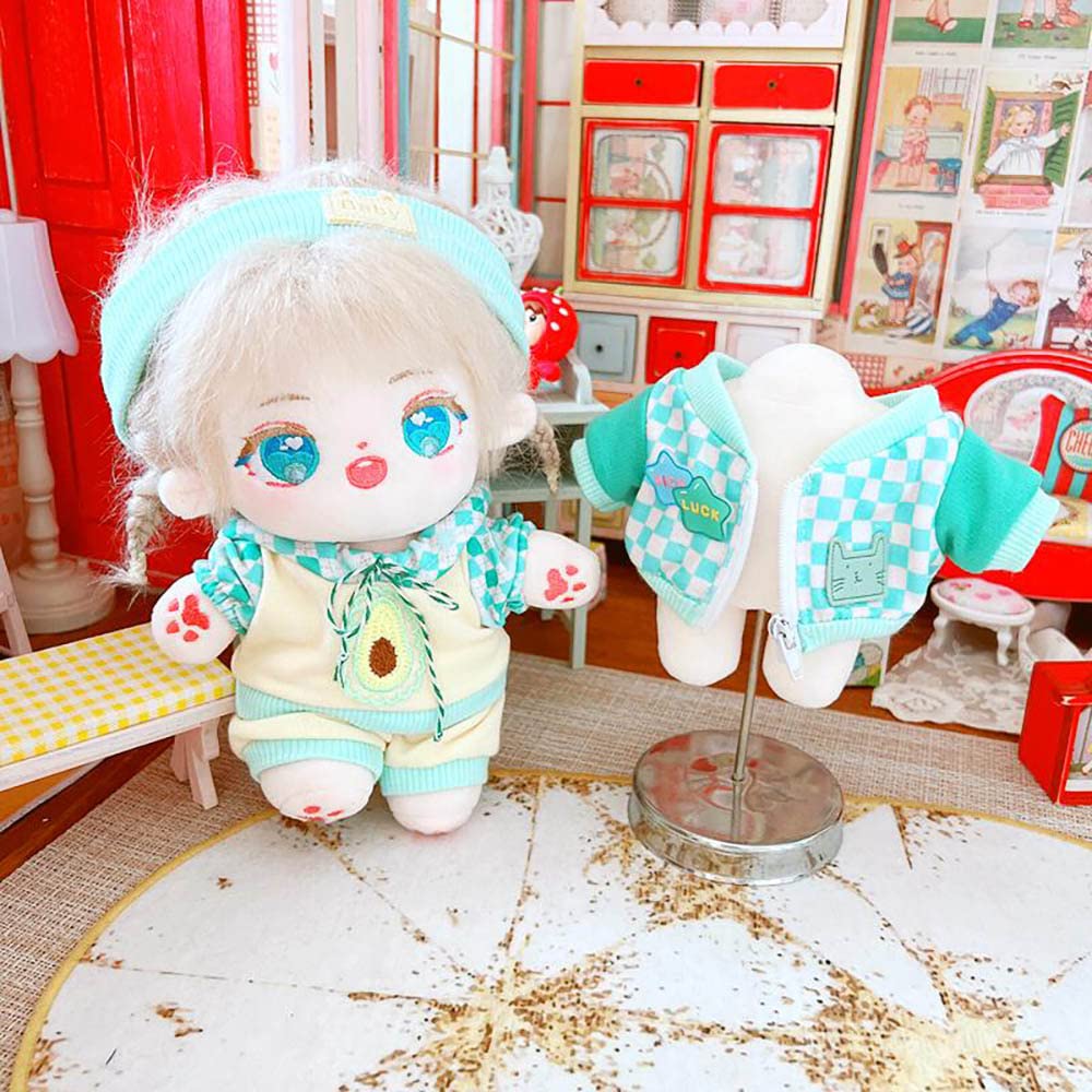 Niannyyhouse 20Cm Plush Doll Clothes Headband Hoodie Coat Pants Doll Dress Up (Green)