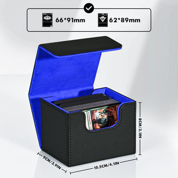 Zlca Card Deck Box For Trading Cards, Mtg Commander Deck Box Holds 120+ Single Sleeved Cards, Leather Magnetic Card Storage Box Fits For Tcg Ccg Magic Cards (Black& Blue)