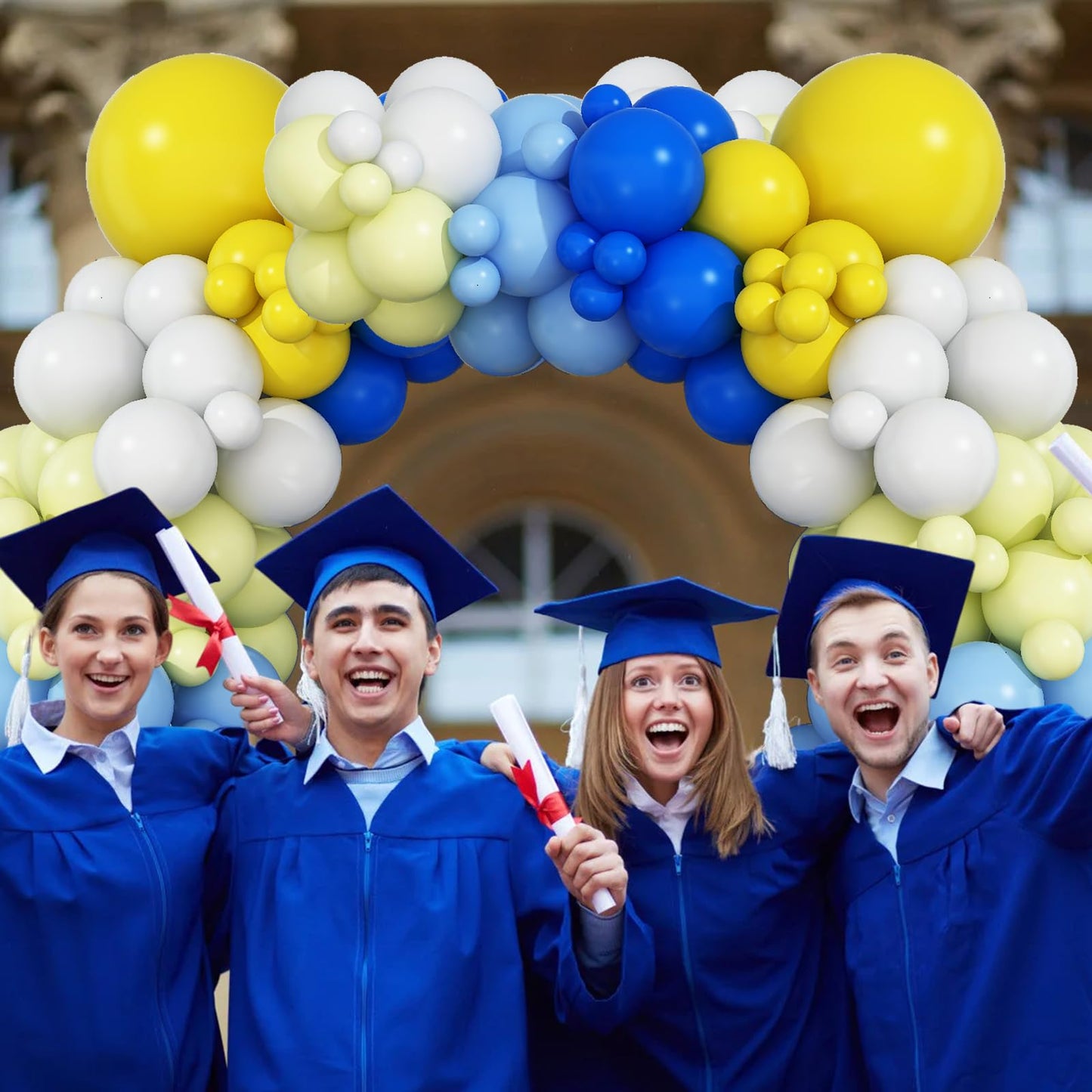 Blue Yellow Balloon Garlands, Pastel Blue Yellow White Balloon Arch Kit, 18/12/10/5 Inch Different Sizes Royal Blue Yellow Latex