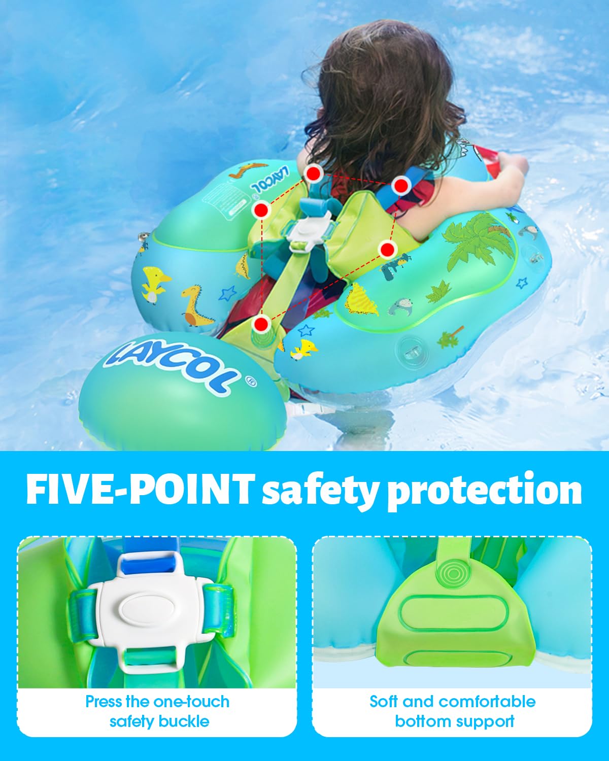 Laycol Baby Swimming Float Inflatable Baby Pool Float Ring With Sun Protection Canopy,Add Tail No Flip Over For Age Of 3-36 Months (Dinosaur, S)