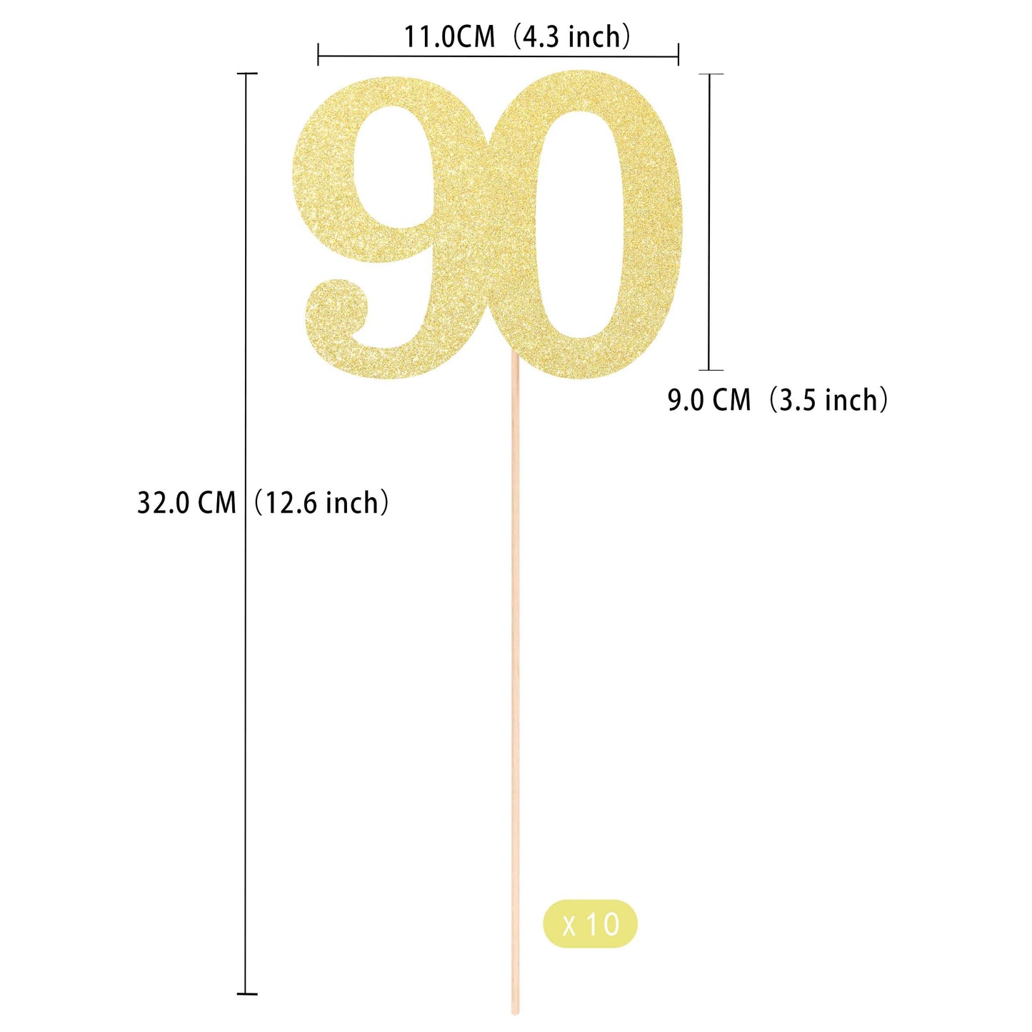 Gexolenu No 90, 10 Pack Double-Sided Gold Glitter 90Th Birthday Centerpieces For Tables, Number 90 Birthday Table Toppers Party