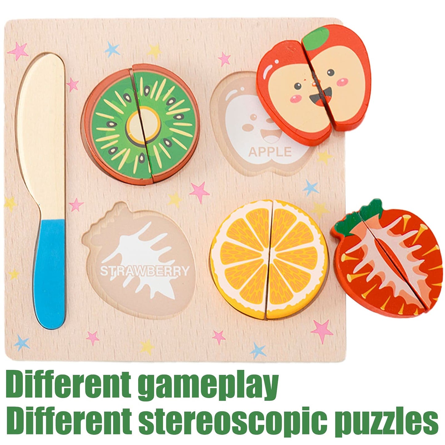 Cucos Wooden Cutting Puzzles For Kids Ages 1-5 Years Old, Wooden Peg Fruit Toddler Puzzles, Learning Toys Educational Gift For G