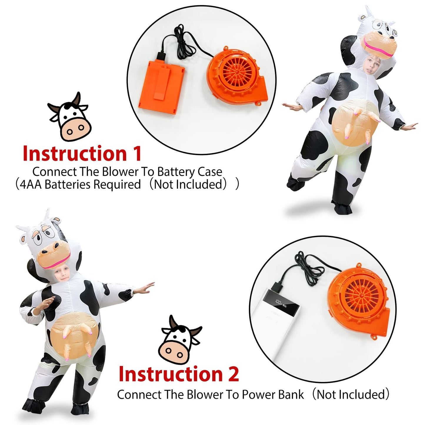 Camlinbo Child Inflatable Halloween Costume Cow For Kids Boys Girls Full Body Blows Up Halloween Costumes Cosplay Party