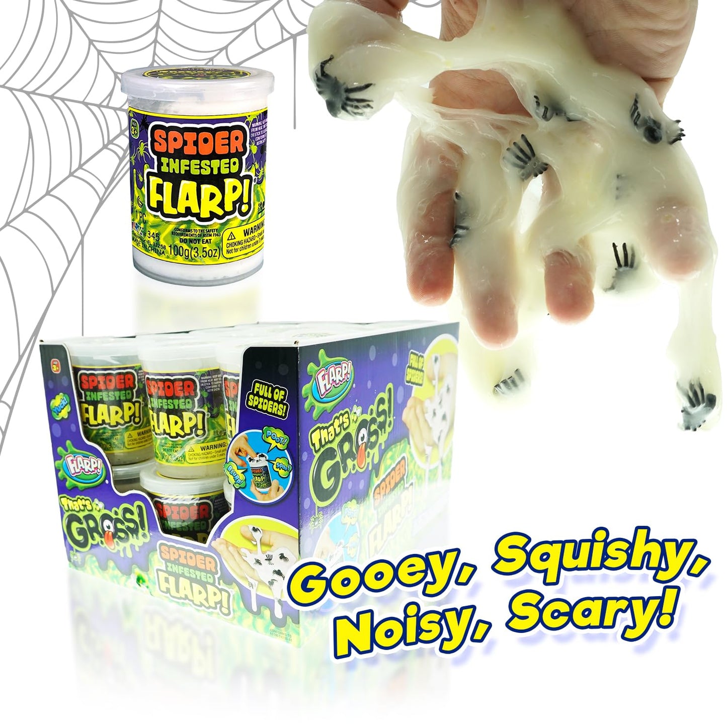 JA-RU Spider Infested Flarp Putty (24 Units) Squishy Sensory Gross Toys for Easter, ADHD Autism Spider Web Toy, Great Party Favo