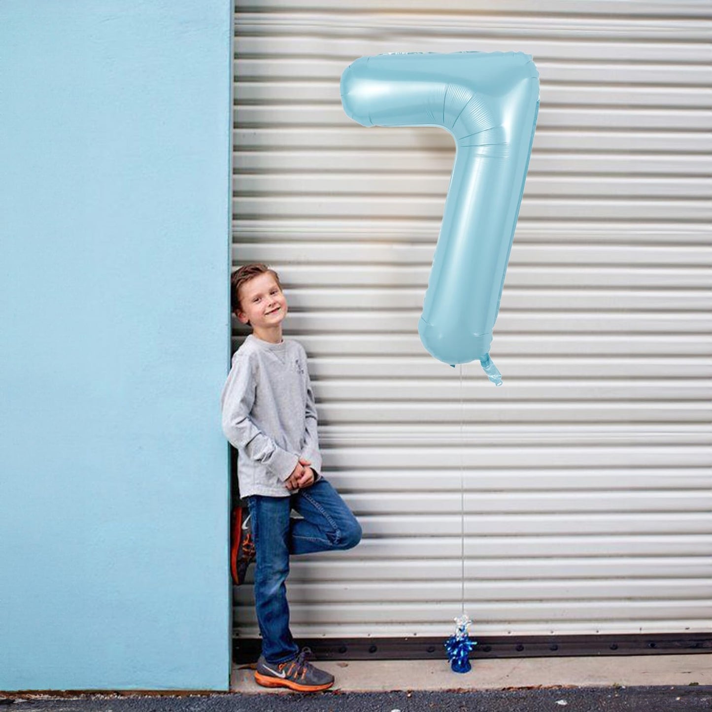 40 Inch 7Th Birthday Number Balloon, Baby Blue Foil Giant Self Inflating 7 Balloons, Mylar Light Sky Blue Helium Number 7 Balloo